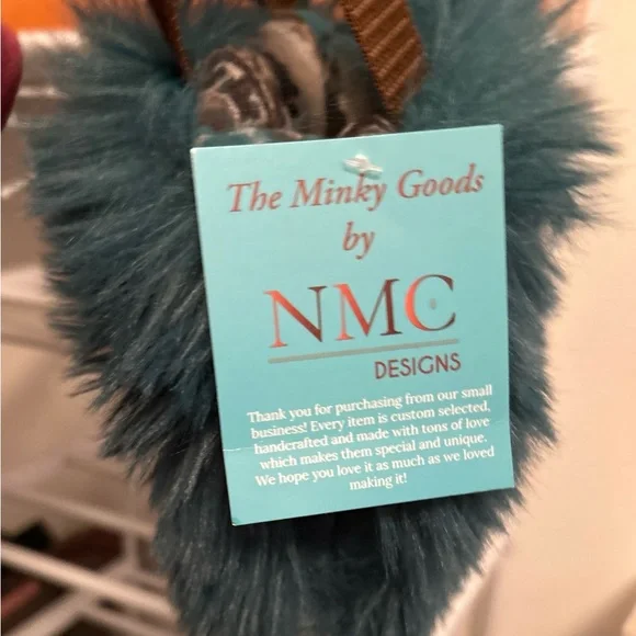 Minky Furry Teal mini Handbag with Brown Straps and Pendleton interior - Picture 2 of 5